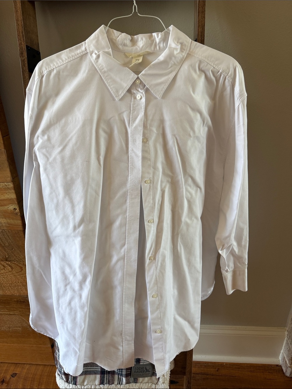 H&M White Men's Long-Sleeve Button-Down Shirt boyfriend shirt